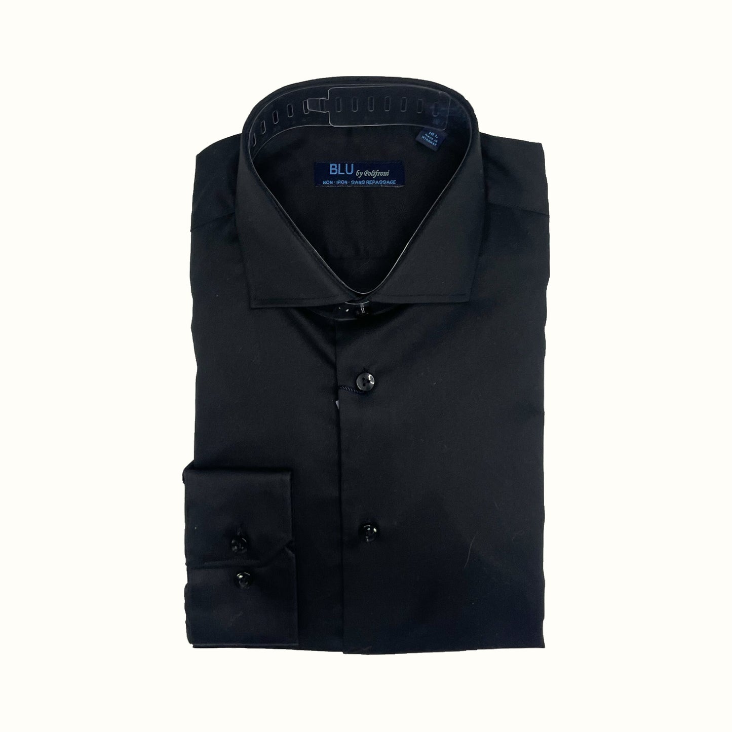 Spread Collar Trim Fit Twill Dress Shirt, Black